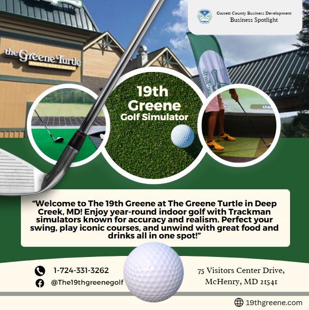 Todays Business Spotlight is on ⛳️ the 19th Greene Golf Simulator! 
Visit them at www.19thgreene.com or The 19th Greene - Deep Creek
Follow us to see more daily Garrett County Business Spotlights!
If you are interested in having your business featured contact Connor Norman at cnorman@garrettcounmd.gov. #businessdevelopment #garrettcountymd 